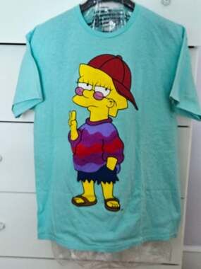 The Simpsons Cool Lisa Simpson Peace Fingers Celadon T-Shirt